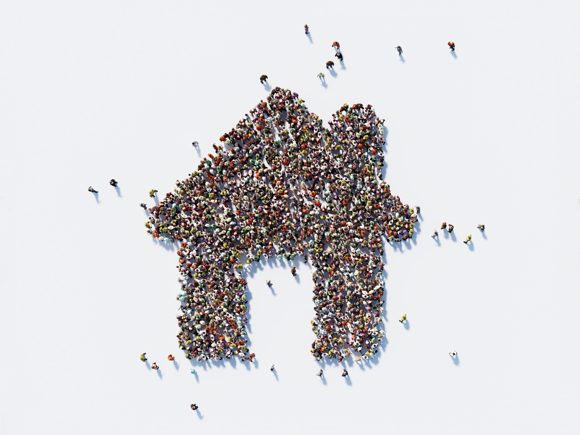 Human Crowd Forming A House Symbol: Real Estate and Crowdfunding Concept